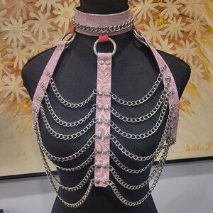 NWOT Pink Lace Leather Bra Chain Harness Kookie Festival